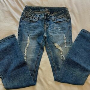 Vintage Women's Blue Distressed Flare Jeans